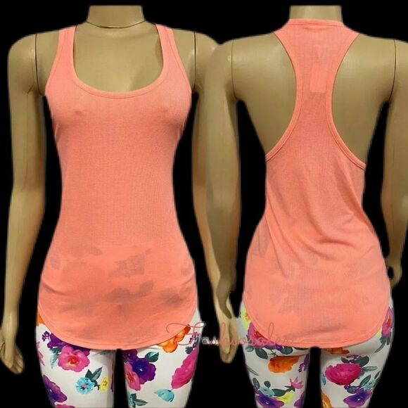 Victoria’s Secret PINK Ribbed Racerback soft tank top Coral orange - Picture 1 of 4